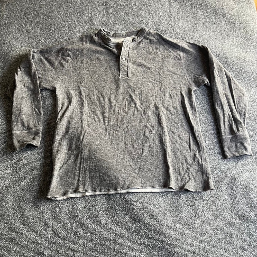 LL Bean Mens XL Henley Shirt Gray Cotton Wool Blend Dual Layer Traditional Fit